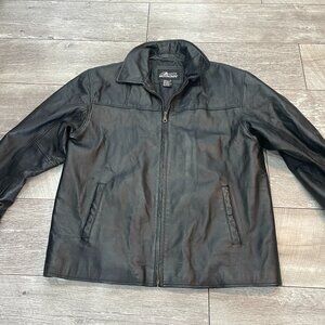 VTG Western BLACK leather White Mountain aviation bomber biker jacket M-L